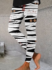 baratos Calças de Halloween-Mulheres Leggings Férias Vintage Moda Mimolet Cintura AltaPantsHalloween Gráfico Abóbora dia das Bruxas Estampado Macio Respirável Com Stretch Férias Rua Casual Preto Branco Amarelo Laranja Primavera