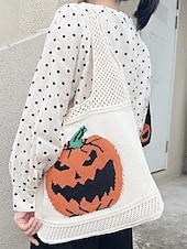 levne Tašky-Dámská pletená taška s motivem dýně na Halloween, černá kabelka přes rameno, ležérní nákupní taška na koledování na festivaly, večírky a každodenní nošení