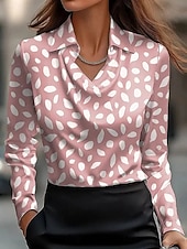 billige Dressy topper-Dame Skjorte Blomstret Grafisk Abstrakt Elegant Stilfull Fritid Langermet Cowl-hals Vanlige topper Arbeid Festkveldsklær Daglig Rynket Drapering Rosa Rød Navyblå Beige Sommer Høst