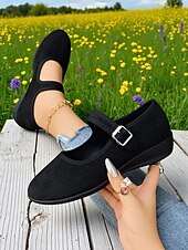 Women's Red Mary Jane Flats with Adjustable Buckle Strap, Comfortable Non-Slip Sole Casual Wear and Festive Christmas Outfits cheap Women's Christmas Shoes-Women's Red Mary Jane Flats with Adjustable Buckle Strap, Comfortable Non-Slip Sole Casual Wear and Festive Christmas Outfits