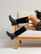 abordables Bottes de cheval-bottes hautes à tige réglable pour femmes - combinaison de daim et de similicuir avec détail de boucle, chaussures de style équitation à la mode pour les tenues décontractées urbaines et les vêtements