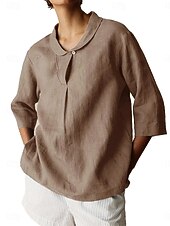 economico Camicie-Per donna Camicie di cotone e lino Semplice Quotidiano Moderno Manica 3/4 Colletto a Camicia Top Regolari Quotidiano Bottoni Nero Arancione Marrone Cachi Grigio Estate Primavera Autunno