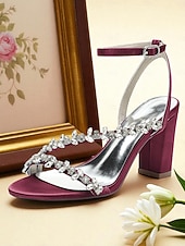 economico sposa-sandali bianchi con tacco a blocco per la sposa – scarpe da sposa impreziosite da cristalli con cinturino alla caviglia