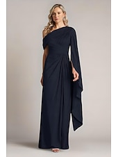 baratos Comprimento do chão-Vestido de noite elegante com bainha/coluna, sobreposição de capa, comprimento até o chão, sem mangas, um ombro só, cetim com pregas e babados, 2025