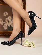 economico Pumps Classici-Scarpe con tacco a spillo da donna in vernice argentata in pelle PU, con stampa coccodrillo, per feste notturne