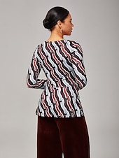 baratos Conjuntos de duas peças-Conjunto feminino com estampa ondulada, ombro de fora, elástico alto, ajuste inclusivo, conjunto casual elegante da moda