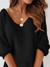 cheap Sweater Dresses-Women&#039;s Mini Dress Casual Dress Winter Dress Shift Dress Fashion Modern Daily Beach Weekend Regular Fit Pure Color Long Sleeve V Neck Black Pink Summer Spring Fall Autumn