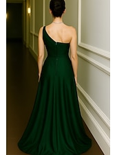 preiswerte Empire-Waist-Abendkleider-A-Linie Abendkleid Elegant Formelle Kleidung Formell Hochzeit Bodenlang Ärmellos Ein-Schulter Stretch Satin mit Falten Gerafft 2025