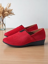 voordelige Platte damesschoenen-Rode instappers voor dames – lichtgewicht comfortloafers voor dagelijks gebruik, kerst, winkelen en reizen