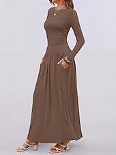voordelige Witte jurk-Dames Maxi-jurk Trui-jurk A lijn jurk Casual Dagelijks Normale pasvorm Effen Lange mouw Strakke ronde hals Zwart Blozend Roze Rood Bruin Lente Herfst Winter