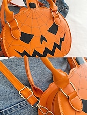 billiga påsar-Halloween-pumpahandväska för kvinnor – söt axelväska med pumpamotiv och spindelnätsdesign, väska i konstläder för fest, cosplay och högtidskläder