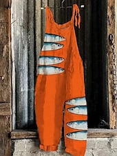 abordables Combinaison Animaux-Femmes Combinaison Vacances ancien Style Ethnique Longueur complète Taille Moyenne Animal Poisson Respirabilité Léger Doux Non Elastique Décontracté Occasionnel Quotidien Noir Blanche bleu marine