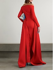 economico Abiti da ballo-abito da sera a trapezio elegante in crepe elasticizzato con gonna in raso a pieghe formale da sposa lungo fino al pavimento manica lunga spalle scoperte 2025