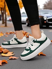 cheap Women's Sneakers-Women's Pink and Black Colorblock Lace-Up Sneakers - Comfortable Faux Leather Platform Walking Shoes for Casual Outfits, Street Style and Autumn Travel