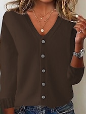 economico Cardigan e capispalla-Per donna Felpa Cardigan Moda Streetwear Quotidiano Tinta unica A Coste Scollo a V Lavorato a maglia Manica Lunga Top Regolari Maglia Ferie Uscire Weekend Nero Bianco Autunno Inverno