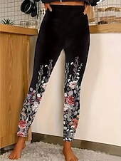 tanie wzór kwiatowy-Damskie Getry Urlop Zabytkowe Moda Pełna długość Wysoka talia Kwiaty Graficzny Drukowanie Keep Warm Miękka Oddychający Elastyczny Formalny Na zewnątrz Urlop Jasnobrązowy Czerwony Zielony Wiosna Jesień