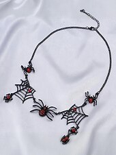 levne Halloweenské doplňky-Dámský halloweenský gotický náhrdelník a náušnice s pavučinou, černočervené krystalové šperky s hmyzem na kostýmní večírky a cosplay