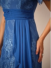 cheap Dress Sets-Women&#039;s Wedding Guest Jacket Dress Lace Dress Chiffon Dress Cocktail Dresses Formal Dresses Cardigan Ruched Long Sleeve Cocktail Party Blue Spring Summer Fall
