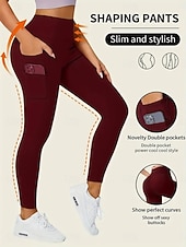 tanie Gładkie legginsy-Damskie Getry Moda Codzienny Pełna długość Wysoka talia Jednokolorowe Kieszeń Wysokie cięcie Oddychalność Miękka Wygodny Wysoka elastyczność Wino Granatowy Czarny Szary Jesień Zima Opinający / a