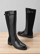 abordables Bottes de cheval-Femmes Bottes Quotidien Bottes hautes au genou Petit talon Bout Rond Occasionnel Minimalisme Faux daim Fermeture éclair Noir Marron