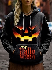 billige Halloween hettegenser og hettejakke-Dame Pullover hettegenser-genser Grafisk Hodeskaller Gresskar Fritid Langermet Med hette Vanlige topper Festkveldsklær Gate Hverdag Blå Lilla Oransje Grønn Grå Vår Høst Vinter