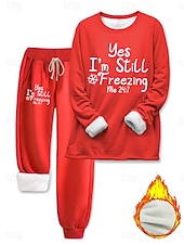 preiswerte Trainingsanzüge für Damen-Damen Elegant Warm Mode Zweiteilige Sets Trainingsanzug Hosen-Sets Langarm Bischofsärmel Rundhalsausschnitt Grafik Buchstabe Druck Outdoor Urlaub Täglich Schwarz Rosa Dunkelpink Frühling Normale