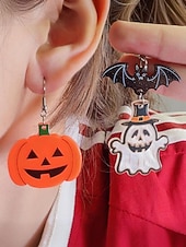 billige Halloween-tilbehør-Halloween-øredobber til dame – øredobber i akryl med gresskar, spøkelse, flaggermus og edderkopp til fest, cosplay og festlige kostymesmykker.