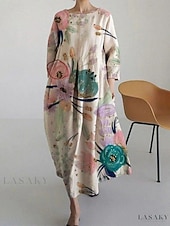 olcso Művészet és Design Ruha-Női Maxiruha A vonalú ruha Fit and Flare ruha Buli Alkalmi Boho Parti Esküvői vendég Napi Virágos Grafika Pöttyös Hosszú ujj Terített nyak Fehér Arcpír rózsaszín Lóhere Tavasz Ősz Tél