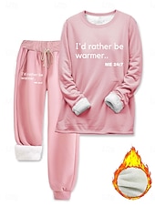 abordables Ensembles deux pièces-Femmes Élégant Chaud Mode Ensembles deux pièces Survêtement Ensembles de Pantalons manche longue Manche Évêque Col ras du cou Graphique Lettre Imprimé Extérieur Vacances Quotidien Noir Rose Claire