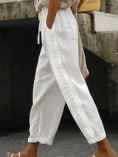 economico Pantaloni a gamba dritta-Per donna Pantaloni in cotone e lino Pantaloni Eleganti Streetwear Casual Lunghezza intera Naturale Semplice Tasca Design con Coulisse Elastica Confortevole Streetwear Ferie Abbigliamento quotidiano