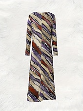 preiswerte Kunst &amp; Design Kleid-Damen Maxikleid Shiftkleid A Linie Kleid Party Lässig Boho Date Lässiger Schnitt Grafik Tiermotiv Leopard Langarm Rundhalsausschnitt Purpur Khaki Frühling Herbst Winter