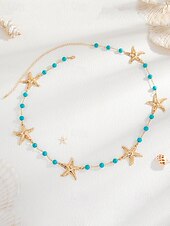economico Cintura da donna-Cintura da donna con catena in vita e perline turchesi a forma di stella marina - gioielli da spiaggia in lega bohémien per outfit estivi e look da vacanza