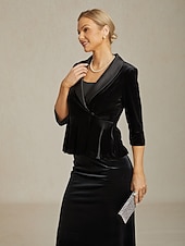 abordables Manteaux &amp; vestes-Femmes Hauts Élégants Hauts de soirée Couleur Unie Élégant ancien Manche 3/4 Col en V Hauts Réguliers Noir Hiver