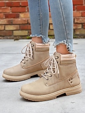 baratos Botas de combate-Botas femininas clássicas com cadarço – botas de trabalho duráveis estilo combate para outono, inverno e roupas casuais ao ar livre