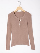billiga Blusar &amp;amp; skjortor-Dam Button Down skjorta Casual skjorta Randig Ledigt Purpur Grön Beige Knappar Långärmad Elegant Semester Grundläggande V-hals Höst Många årstider