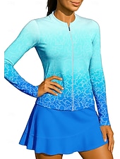 preiswerte Damenbluse-Damen Farbverlauf Sporthemd Tennis Shirt Tennistop Langarm Reißverschluss Blumen UPF50+ UV-beständig Hohe Elastizität Feuchtigkeitsableitend Atmungsaktiv Volleyball Tennis Golfspiel Stehkragen