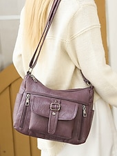 abordables Sacs à bandoulière-Sac à bandoulière en similicuir pour femme – Sac à main vintage multi-poches pour le travail, les voyages et le quotidien