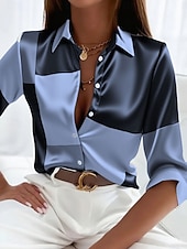 billige Dressy topper-Dame Skjorte Arbeidsskjorter Grafisk Geometrisk Elegant Stilfull Fritid Langermet Skjortekrage Vanlige topper Arbeid Festkveldsklær Daglig Glimmer Hvit Rosa Blå Grønn Vår, Høst, Vinter, Sommer