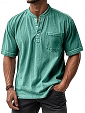ieftine Tricou casual Henley-Bărbați Cămașă Henley Tricouri Tee Top Manșon scurt Henley Toamnă Iarnă Retro Modă Designer Nostalgic Modă Epocă Vacanță Stradă Ieșire Bleumarin Negru Verde Deschis Top tricou pentru bărbați