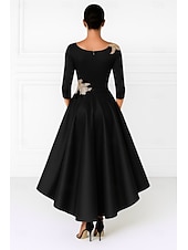 billige Te Lengde-A-linje Asymmetrisk Festkjole Cocktail Kjole Gjestekjole til bryllup Kjole til brudens mor Langermet V-hals Elegant Formell Sateng med Appliqué
