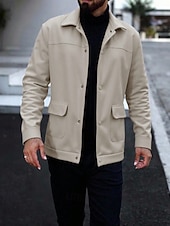 preiswerte Lässige Jacken-Herren Leichte Jacke Freizeitjacke Urlaub Täglich Atmungsaktiv Tasche Herbst Winter Einfach Mode Klassisch Revers Regulär Aprikose Schwarz Jacken