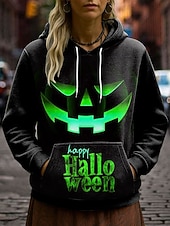 billige Halloween hettegenser og hettejakke-Dame Pullover hettegenser-genser Grafisk Hodeskaller Gresskar Fritid Langermet Med hette Vanlige topper Festkveldsklær Gate Hverdag Blå Lilla Oransje Grønn Grå Vår Høst Vinter