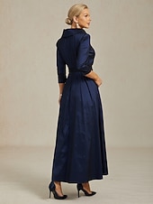 abordables Robe de cocktail-Femmes Robe Maxi Robe de Soirée Élégant ancien Coupe régulière Couleur Unie Manche 3/4 Col en V bleu marine Automne Hiver