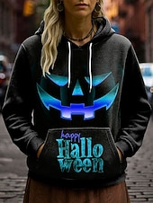 billige Halloween hettegenser og hettejakke-Dame Pullover hettegenser-genser Grafisk Hodeskaller Gresskar Fritid Langermet Med hette Vanlige topper Festkveldsklær Gate Hverdag Blå Lilla Oransje Grønn Grå Vår Høst Vinter