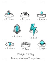 Women's Turquoise Ring Set - Multi-Piece Set of Vintage Bohemian Alloy Jewelry for Women's Holidays, Beach Vacations and Everyday Wear cheap Women's Rings-Women's Turquoise Ring Set - Multi-Piece Set of Vintage Bohemian Alloy Jewelry for Women's Holidays, Beach Vacations and Everyday Wear