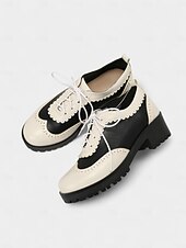 baratos década de 1950-Sapatos oxford brogue vintage preto e branco femininos dos anos 1950 com cadarço e salto baixo - calçados retrô oktoberfest para uso casual, trabalho e cosplay