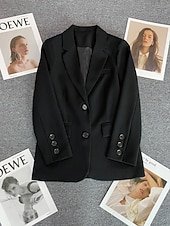 billiga Blazers och kostymer-Dam Kavaj Bekväm Andningsfunktion Ficka Ledigt Slät Kontor Gata Ledigt Dagliga kläder Enkelknäppt Normal Nedvikt Normal Långärmad Ytterkläder Svart Rodnande Rosa Kaki Sommar Vår