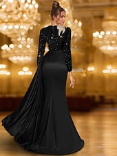 ieftine Rochii de seară pentru bal-Linia -A Rochii de seara Elegant Rochie formală Oficial Nuntă Lungime Podea Manșon Lung Stil Nautic Rochie de Mama Miresei sampanie Satin cu Strălucire Pliuri 2025