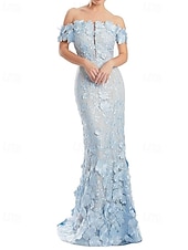 preiswerte Meerjungfrau Abendkleider-mit Blumen bestickte Spitzenapplikationen Meerjungfrau/Trompete Abendkleid elegantes Kleid formelle Hochzeit bodenlang ärmellos schulterfrei 2025