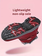 Χαμηλού Κόστους Χερευτές και χειμερινές μπότες-Γυναικεία σκούρα κόκκινα αδιάβροχα χειμερινά μποτάκια πεζοπορίας – βελούδινα, αντιολισθητικά παπούτσια για χιόνι, ζεστά παπούτσια πεζοπορίας και ταξιδιού